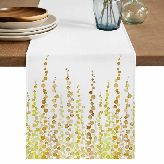 Table Runner 120 Inches Long for Kitchen Dining, Sage Green Polka Dots Dresser Scarf Farmhouse, Dining Table Decorations for Wedding/Parties, Yellow Watercolor Abstract Art 13 x 120 In