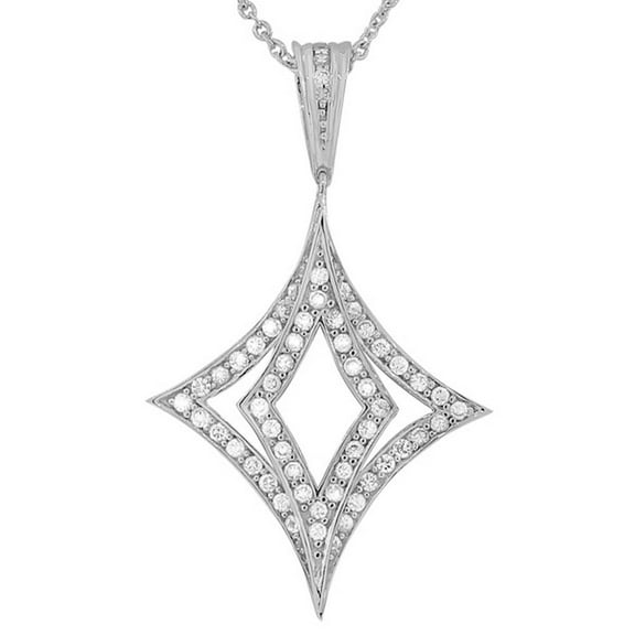 925 Sterling Silver Large White CZ Womens Pendant Necklace with Chain