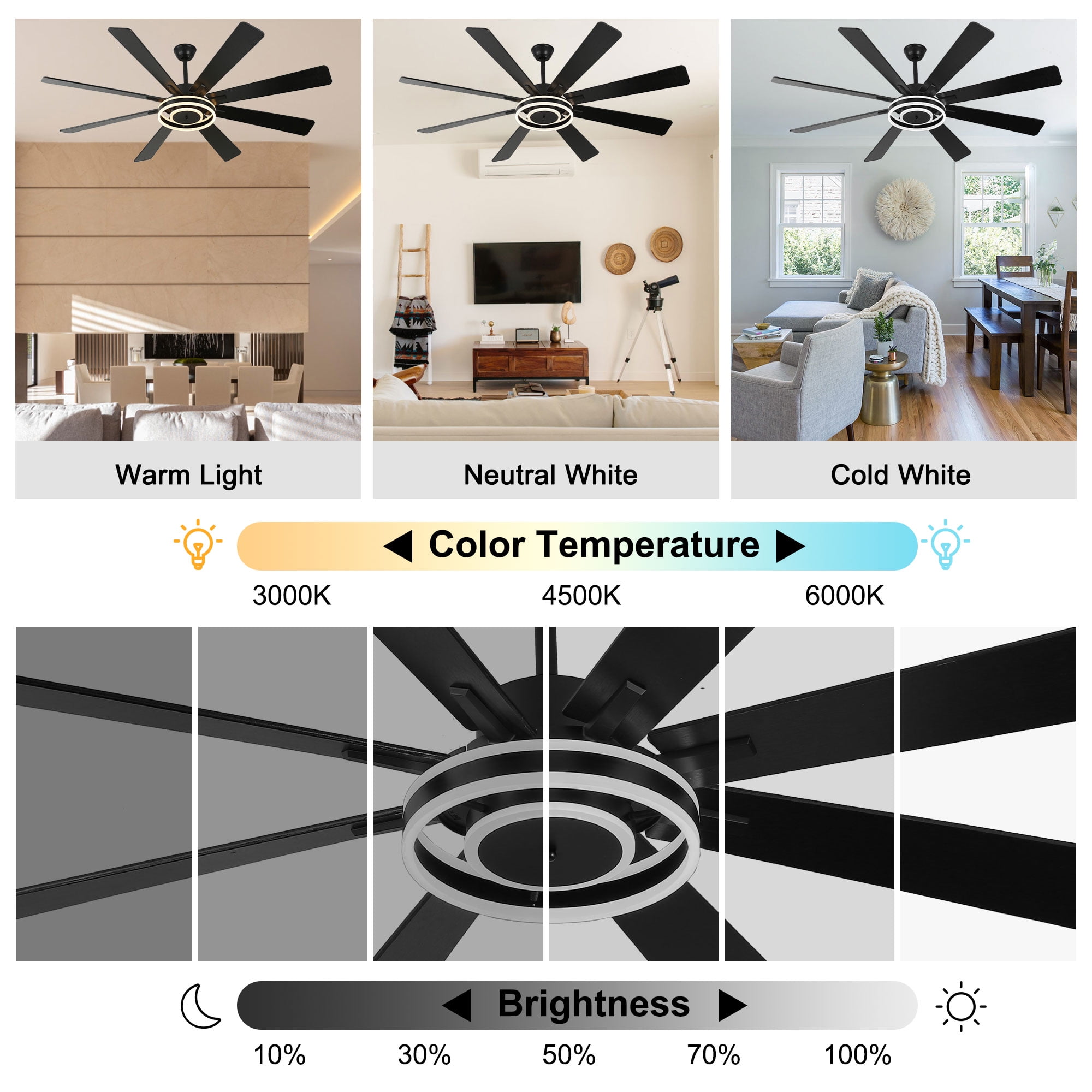 Bella Depot 72" Modern LED Ceiling Fan 6-Speed Reversible Chandelier With Dimmable Light and Remote Control