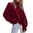 thumbnail image 3 of Gibobby Suéter de Mujer Suéteres de cuello para mujer de punto de manga larga Suéter Jumper Tops (Vino, XL), 3 of 5