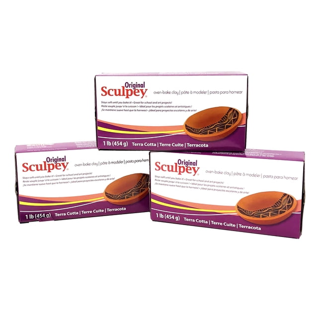Compuesto para esculpir original Sculpey, arcilla para hornear en horno de terracota, ideal para proyectos escolares y artísticos, 1 libra (paquete de 3) El paquete puede variar