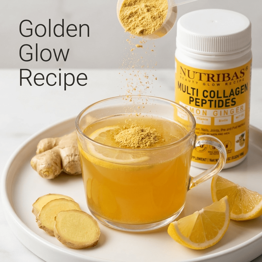 Nutribas Protein Multi Collagen Peptides Powder Whole Body Support Formula With MCT, Vitamin C, Biotin & Hyaluronic Acid, Lemon Unflavored, 9 oz