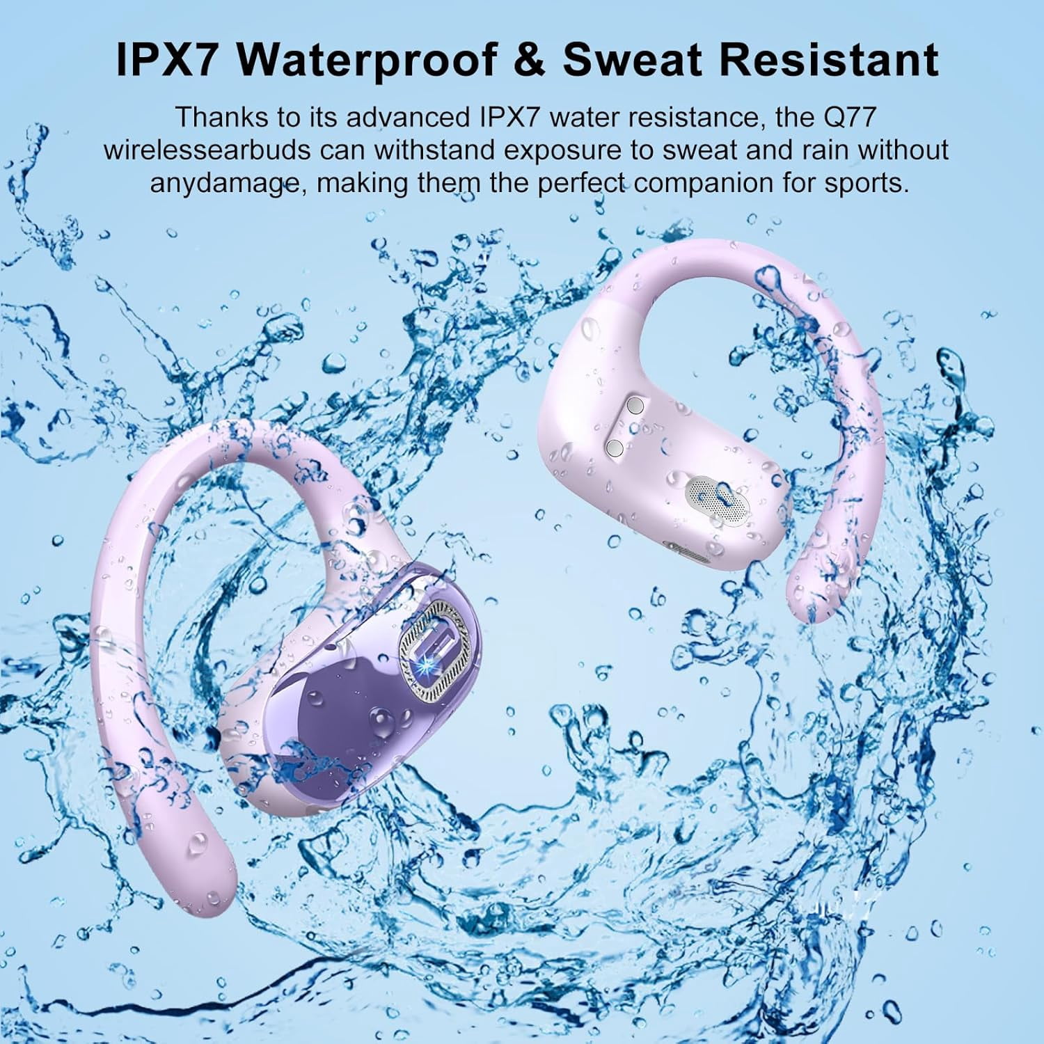 Open Ear Headphones, Bluetooth 5.4 Earbuds, 50H, Air Conduction Ear buds, HD Stereo Bass Over Ear Earphones with Earhooks, Ultra-Comfort Secure Fit, Waterproof Headset for Working Sports, Dark Purple