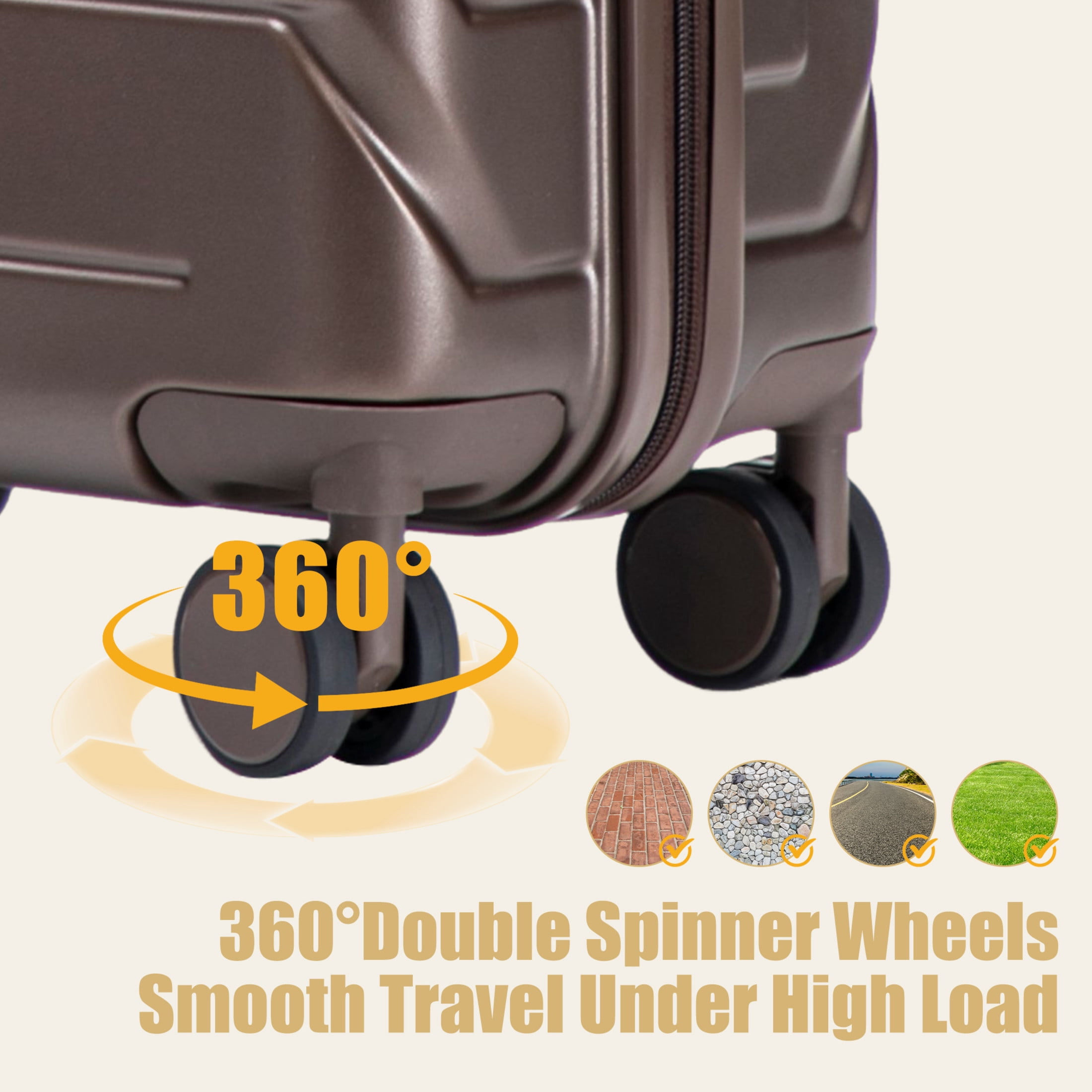GDF Studio 20" Scratch-Resistant ABS Hard Shell Travel Luggage with 360° Spinner Wheels & Combination Lock, Brown