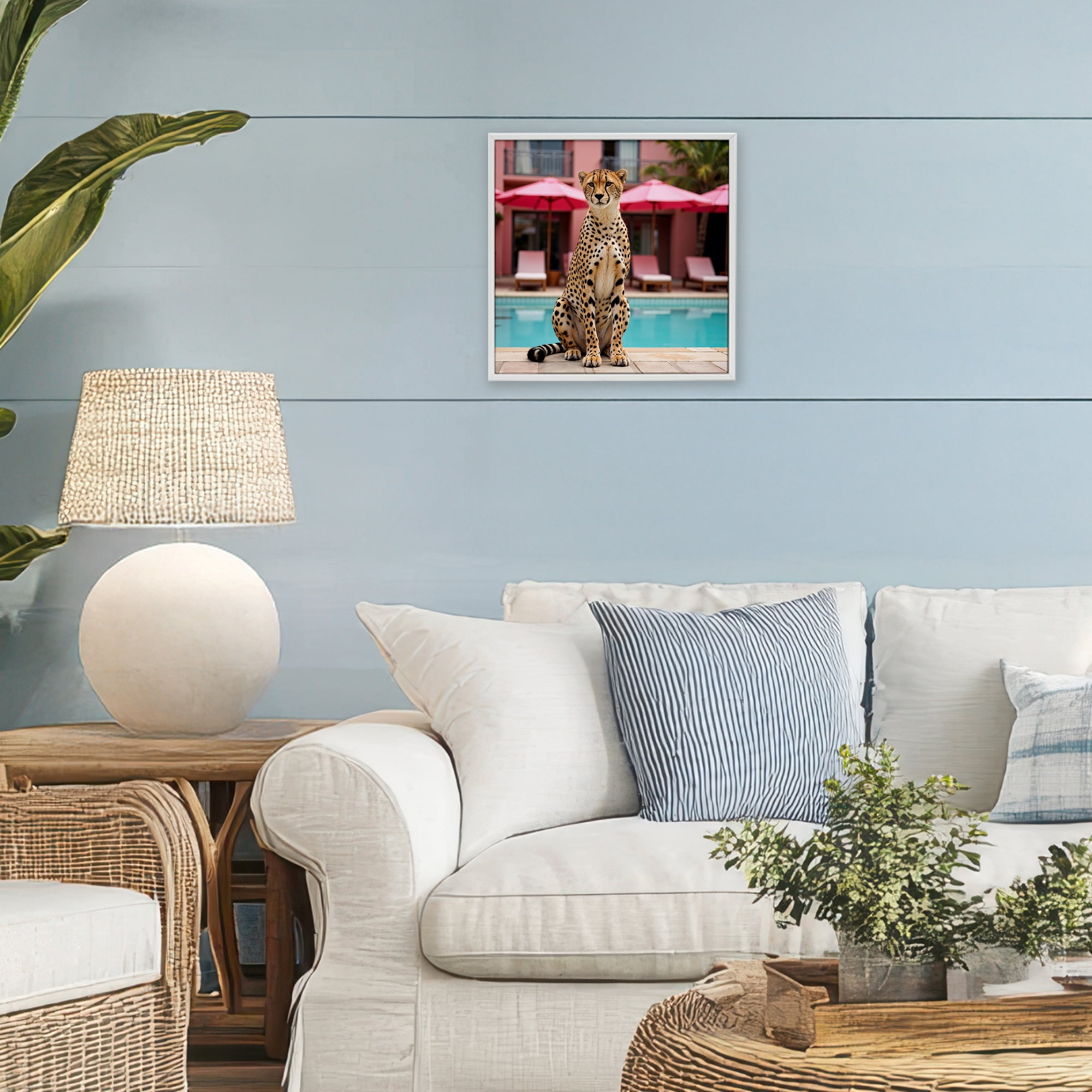 Cheetah Posed at Poolside White Framed Giclee Art, design by Lettered and Lined