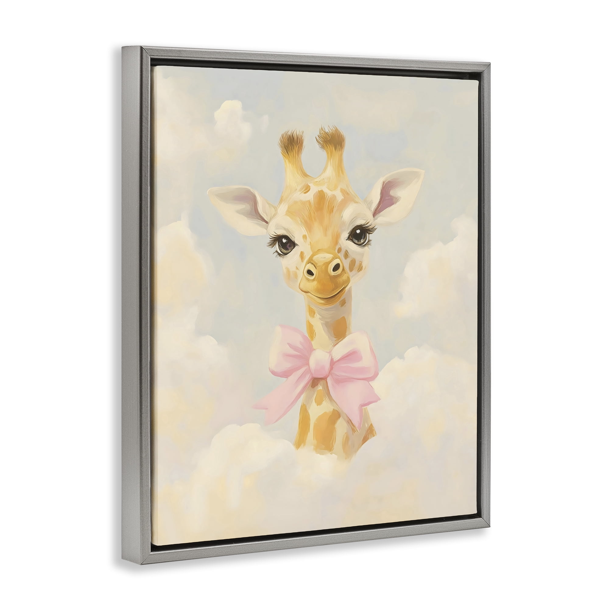 Stupell Industries Charming Giraffe In The Clouds Gray Framed Floater Canvas Wall Art, design by The Prints Vibe