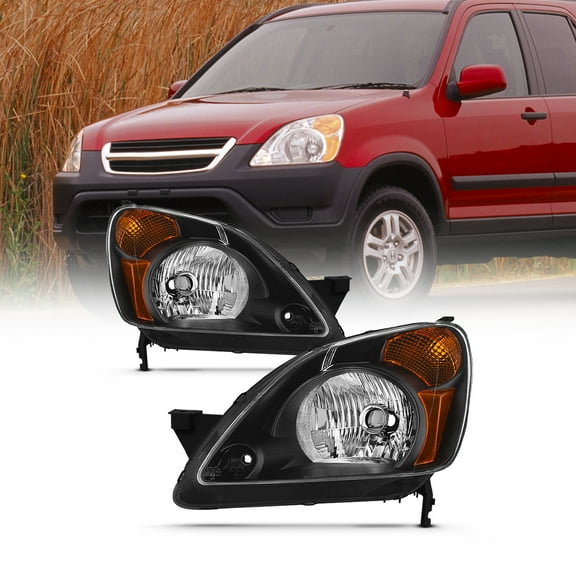 AKKON - For 2002 2003 2004 Honda CR-V Black Housing [w/ Amber Corner Lamp] Headlights Driver Passenger Side Replacement