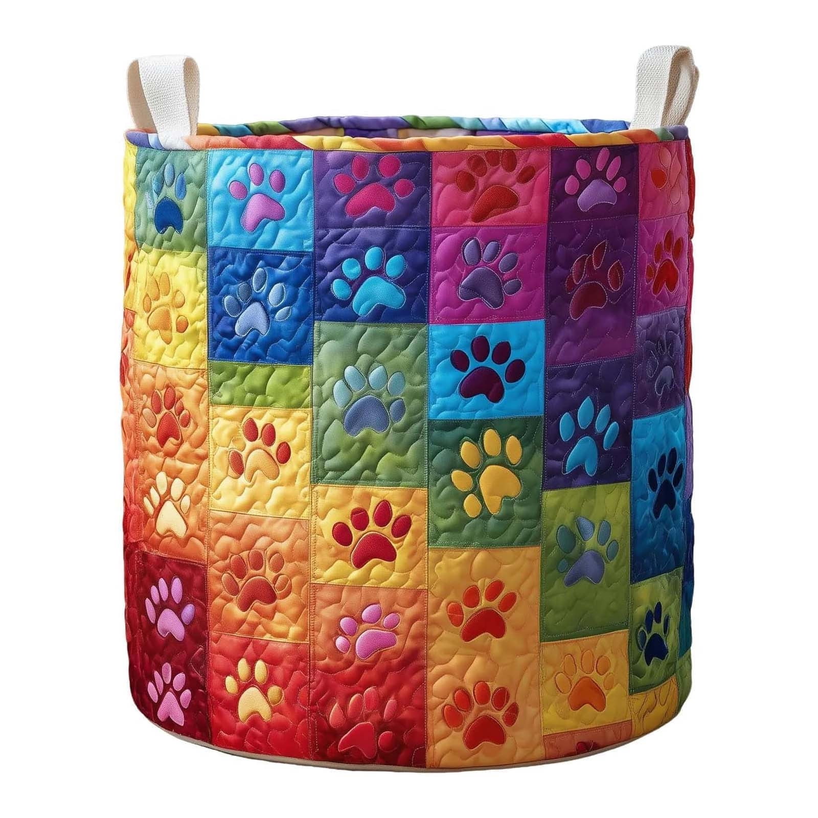 Bohemian Fabric Quilted Storage Basket, Collapsible Laundry Organizer with Integrated Handles, Versatile Sundry Hamper for Home Closet, Dorm and Living Room Tidying