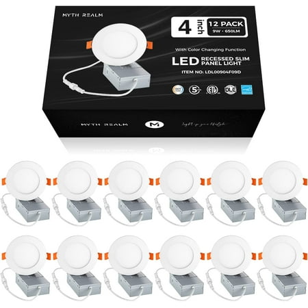 

MANXING 12 Pack 4 Inch 5CCT Ultra-Thin LED Recessed Ceiling Light 9W with Junction Box 2700K/3000K/3500K/4000K/5000K Selectable Dimmable Can-Killer Downlight 750LM High Brightness - ETL