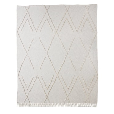 HomeRoots 548245 Ivory Geometric Queen Size Cotton Coverlet