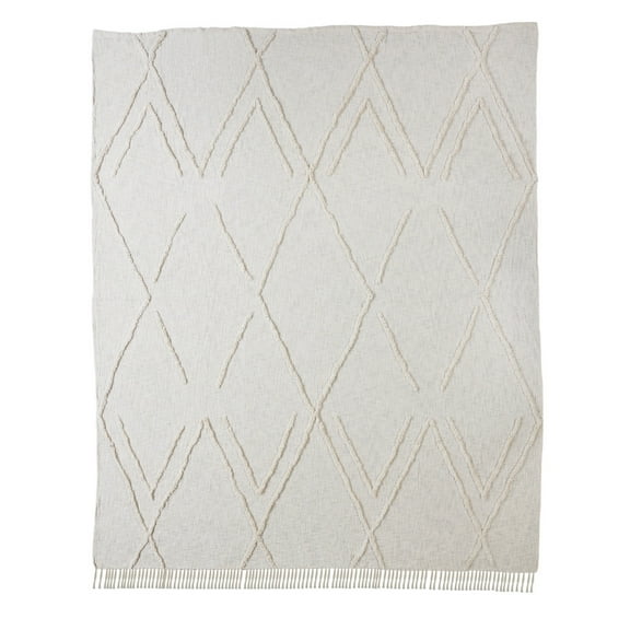 HomeRoots 548245 Ivory Geometric Queen Size Cotton Coverlet