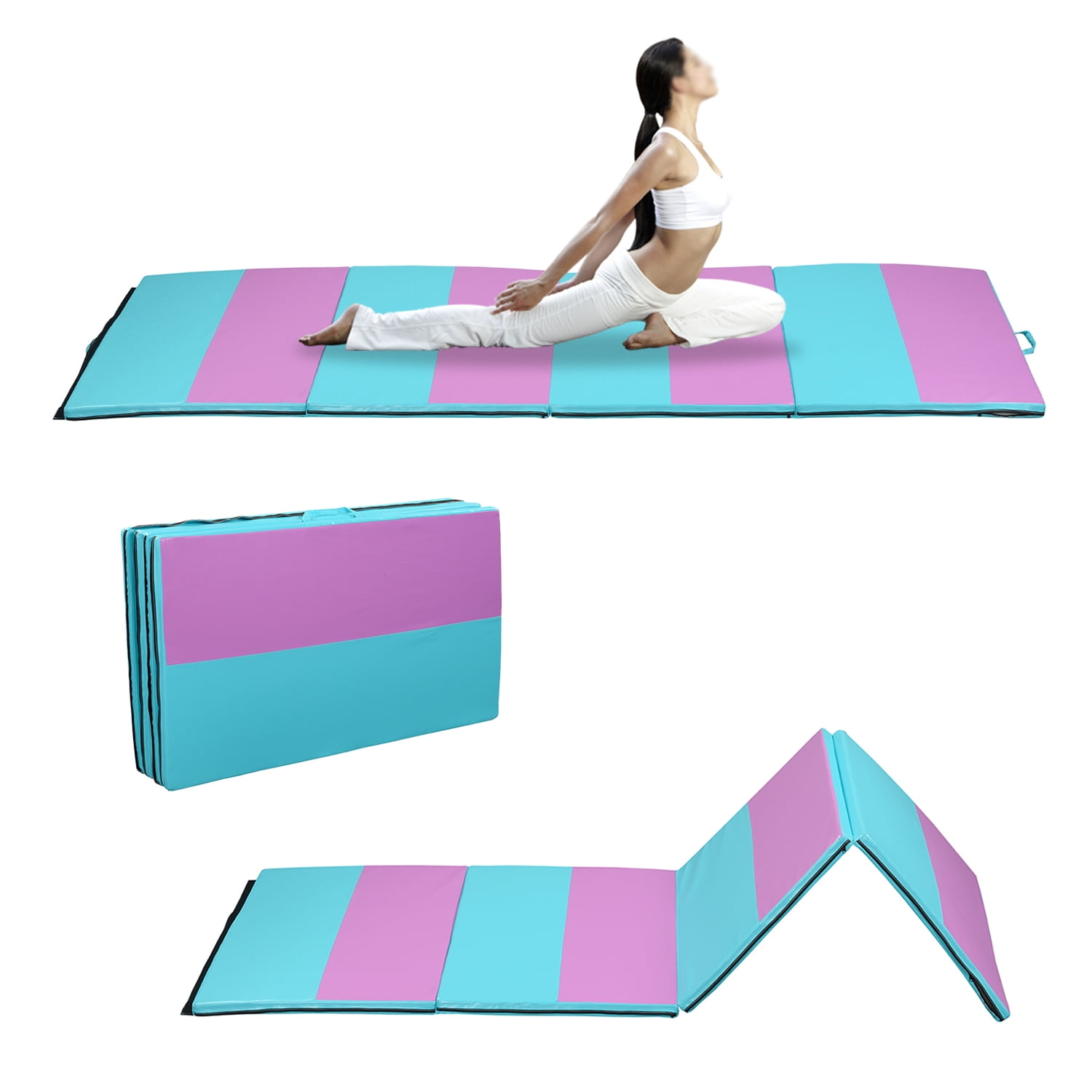 4'x10'x2" Gymnastics Mat Thick Folding Panel Gym Fitness Exercise Pink & Blue 