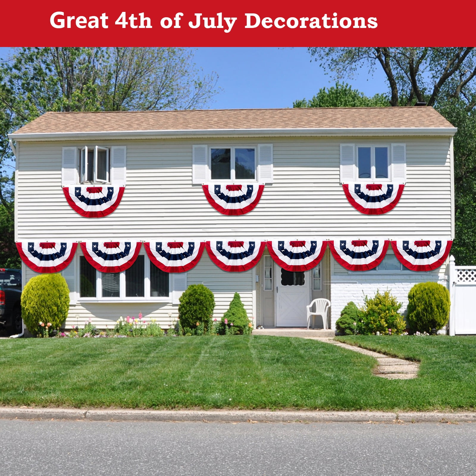 1.5 x3 Ft USA Pleated Fan Flag, American Patriotic Flag Bunting for Outside, Bunting Flags Outdoor Indoor for 4th of July Decorations (Set of 10)