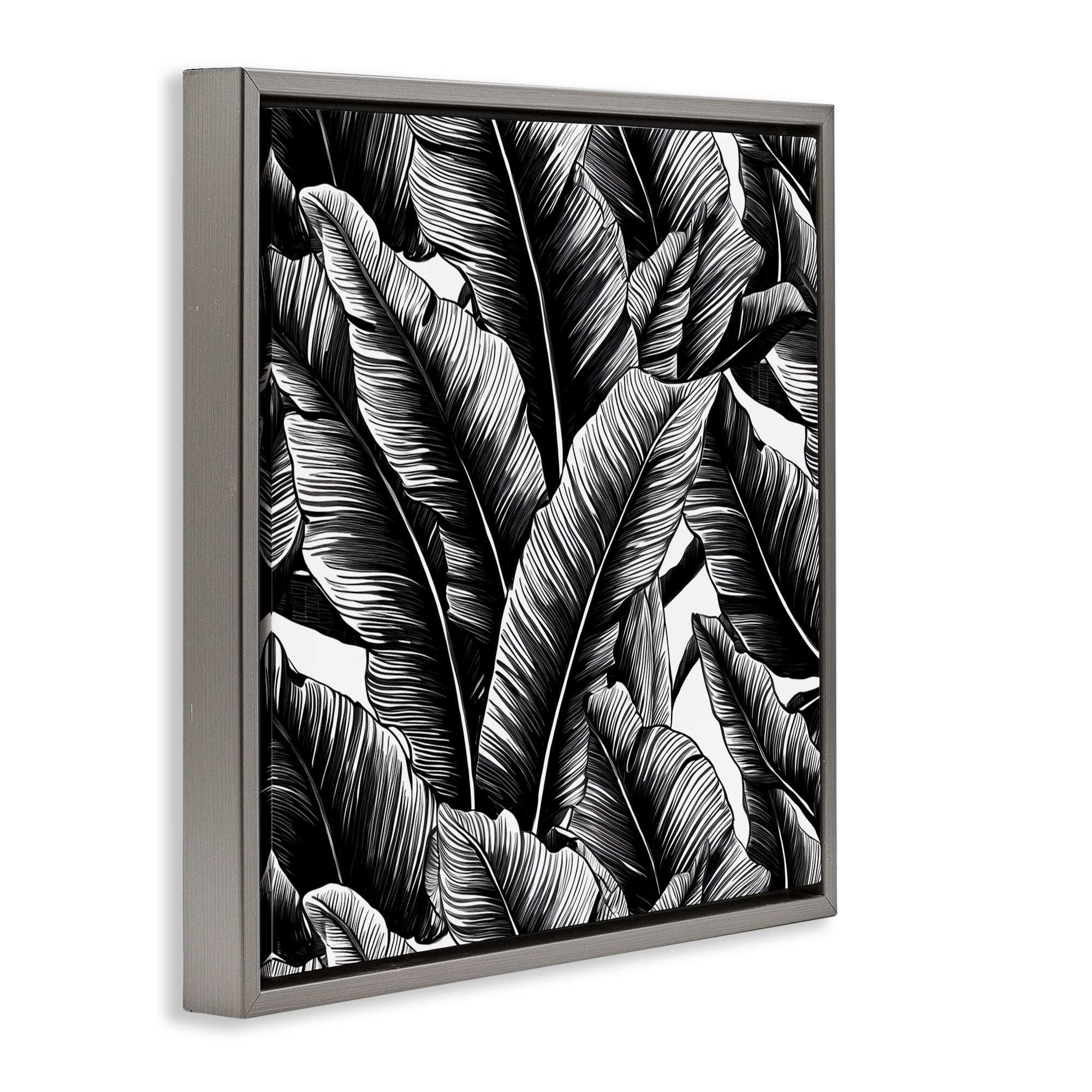 Stupell Industries Black Bold Fronds Botanical & Floral Painting Gray Floater Framed Art Print Wall Art, 25 x 25
