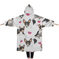 thumbnail image 2 of Oversized Wearable Blanket Hoodie,Dog Pattern with Hearts Sherpa Blanket Hoodie with Super Pockets,Super Warm Fuzzy Pullover for Women & Men, 2 of 6