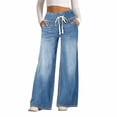 thumbnail image 2 of Women's Pull On High Waisted Wide Leg Jeans Stretchy Baggy Denim Trousers, 2 of 6
