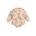 thumbnail image 2 of Baby Girls Casual Crewneck Romper 3M 6M 9M 12M Long Sleeve Floral Pumpkin Print Halloween Clothes, 2 of 8