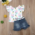 thumbnail image 2 of Aunavey Baby Girl Clothes Kids Ruffle Outfit Shirt Tops+Floral Belt Denim Shorts, 2 of 5