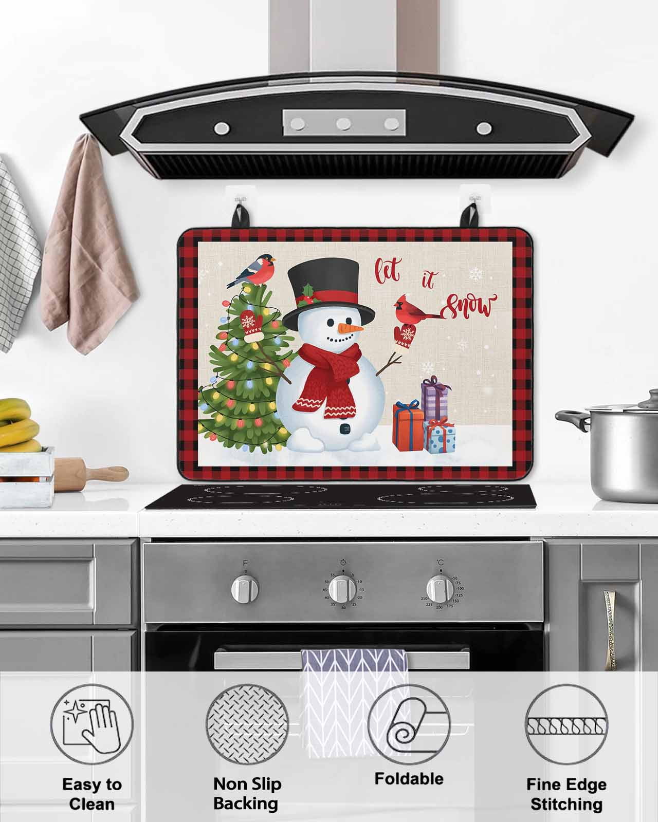 Large Induction Cooktop Protector Mat Christmas Stove Top Covers for Electric Stove, Cute Snowman Xmas Tree Cardinal Birds Buffalo Plaid Decorative Stove Burner Cover Mats, Glass Top Stove Cover