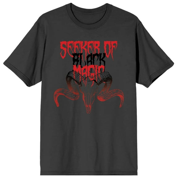 Halloween Gradient Goat Skull Seeker Of Black Magic Men's Charcoal Graphic Tee-Medium