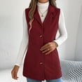 thumbnail image 2 of WTOBBY Women's Corduroy Vest Jacket, Sleeveless Lapel Button Front, Solid Color Casual Tank, Vintage Style Outerwear, Perfect for Layering in Fall and Winter,Wine XL, 2 of 8