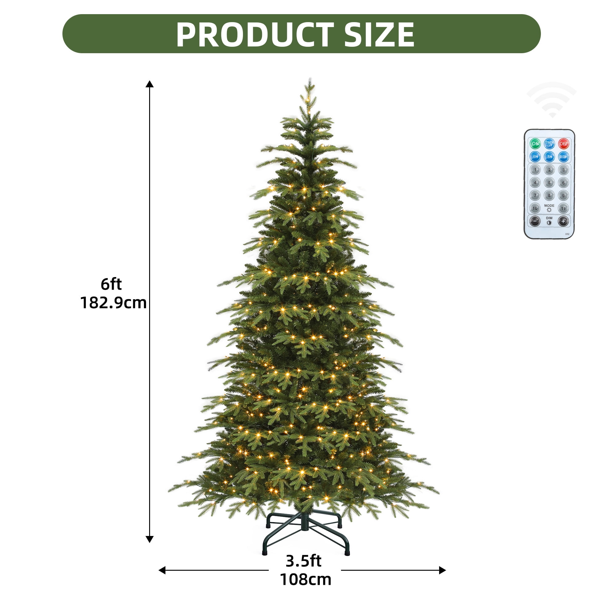 Uforic 6 ft Prelit Slim Pencil Artificial Christmas Tree with 1628 PE&PVC Tips & 300 Lights,11 Light Modes, Green
