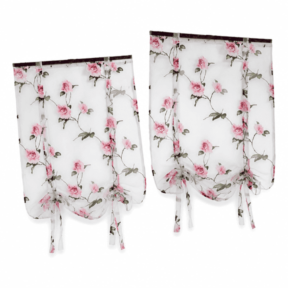 FURMORA 2pcs Floral Roman Curtain Semi Sheer Window Shade Sling Tie Blinds for Living Room Balcony Bedroom 1.2*1.6m (Pink)