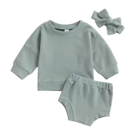 

SYNPOS Baby Girl Clothes Sets Long Sleeve Pullover Tops & Elastic Waist Shorts + Headband 0-24 Months
