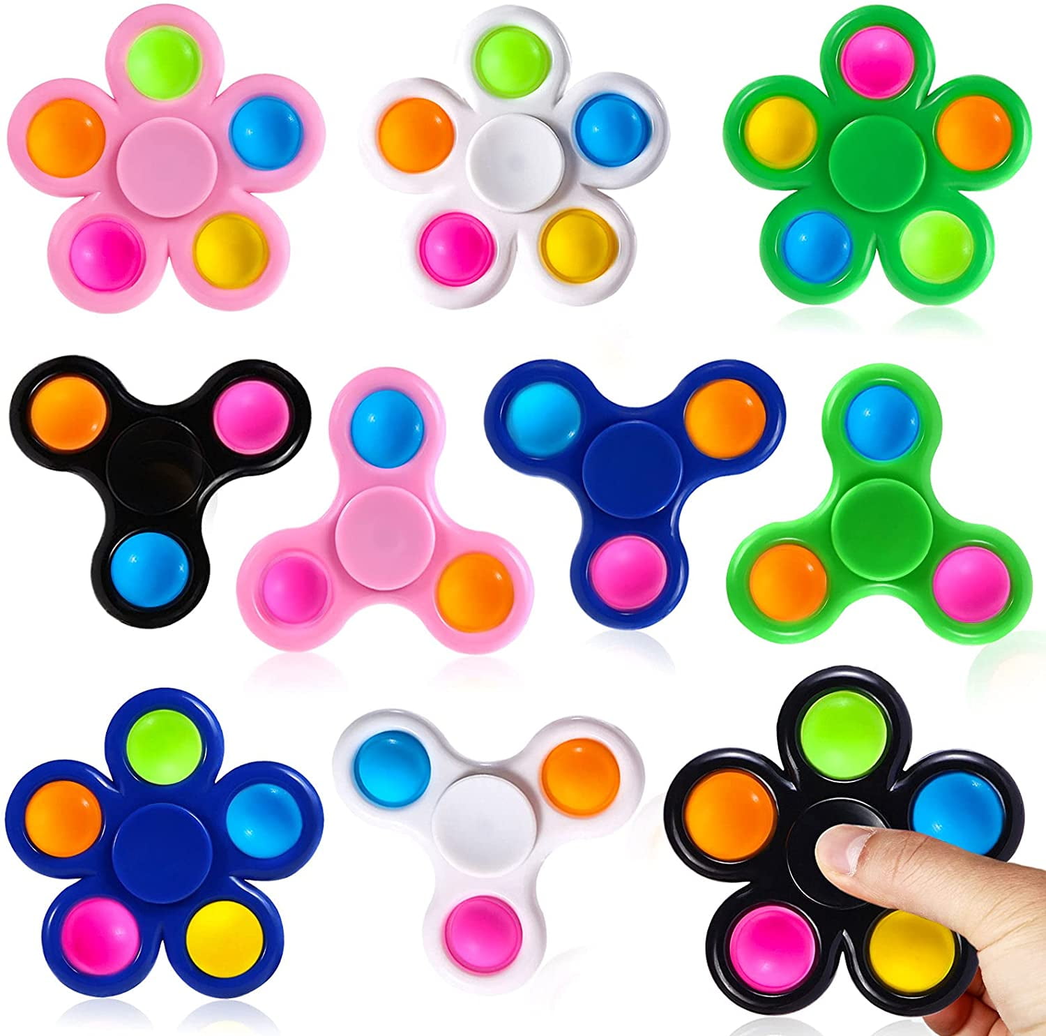 Figet Toys Set Sensory Stress Relief Spinners Simple Bubble 2IN1 Kid ADHD 10PACK 