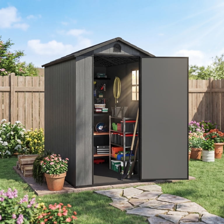 Homall 4x6ft Outdoor Plastic Storage Shed,Resin Shed with Lock
