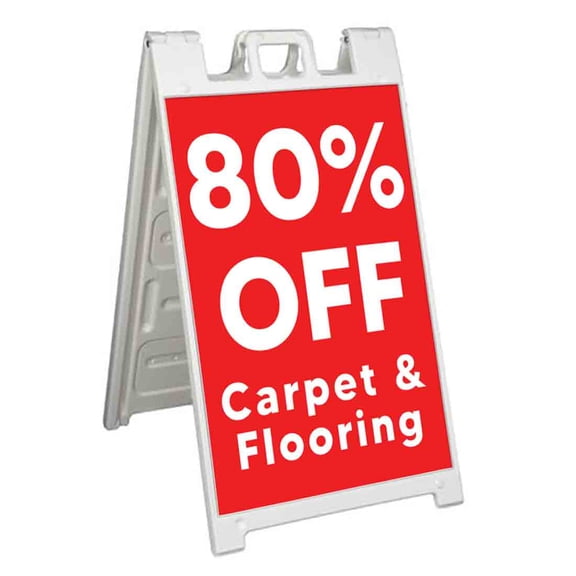 80 Percent Off Carpet and Flooring (24" X 36") Standard A-Frame Signicade, Includes Decal Applied To Stand