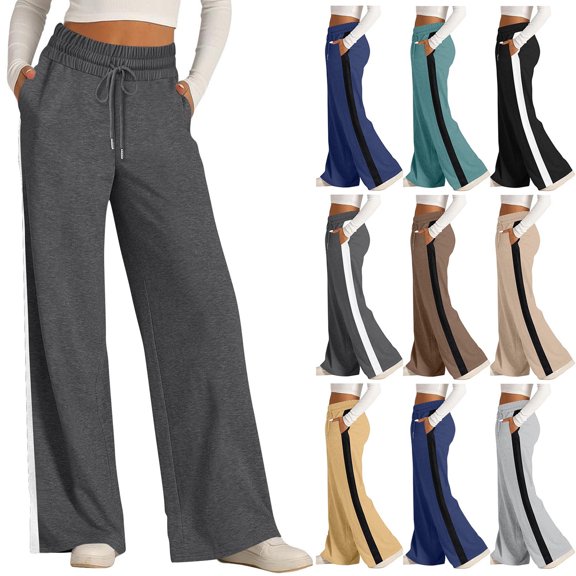 Women's Baggy Casual Sweatpants High Waist Side Striped Wide Leg Casual Sweatpants Drawstring Loose Pants with Pockets Loose and Comfortable for Home Leisure