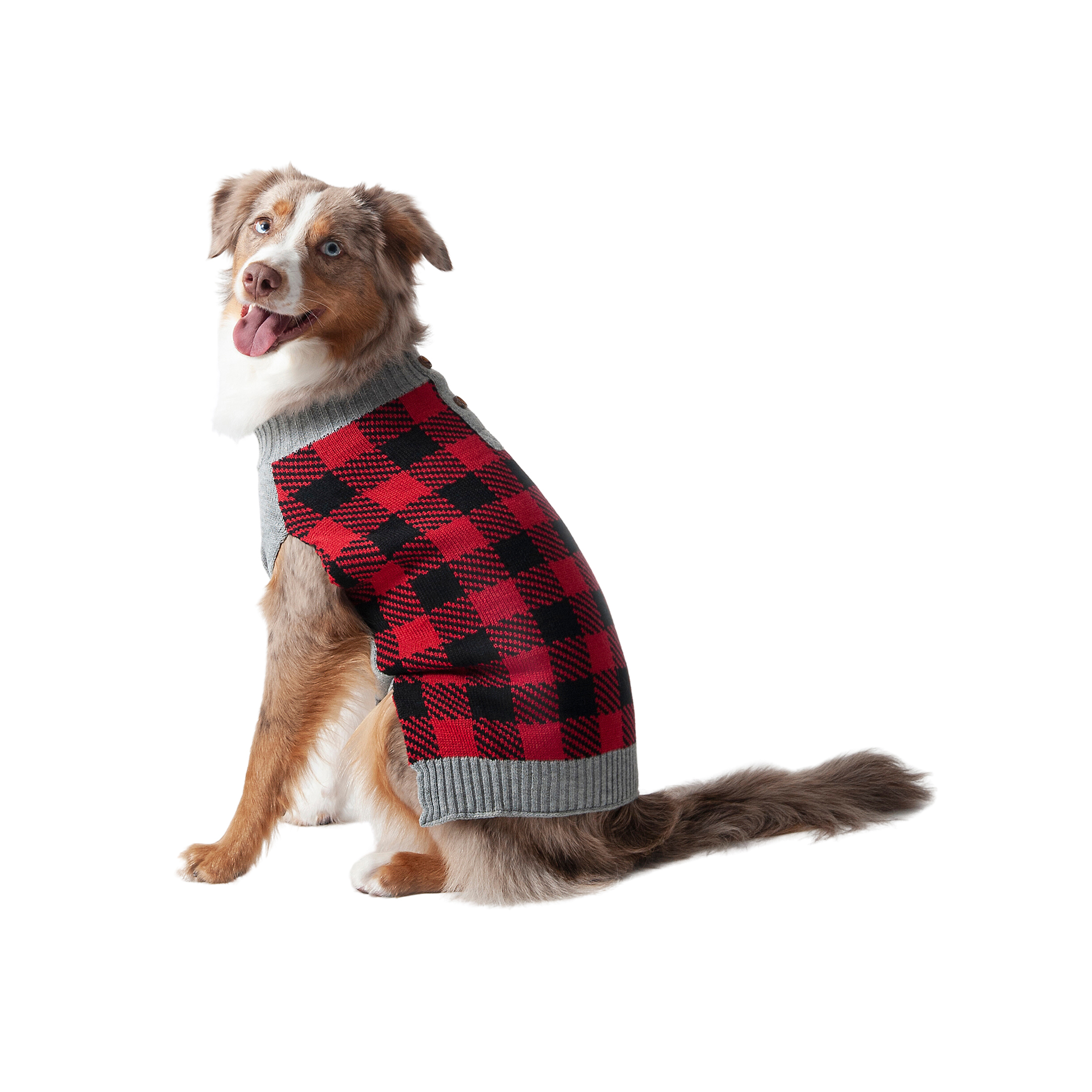 Vibrant Life Winter Dog Clothes Buffalo Check Plaid Sweater, Extra Large
