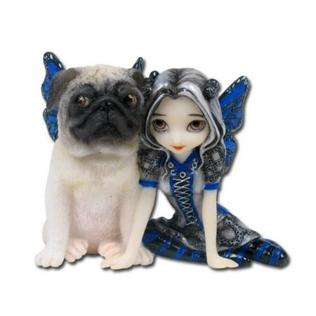 Porcelain Little Girl Figurine - 3.25 Inch Resin Little Pug Dog and Pixie Girl with Wings Statue