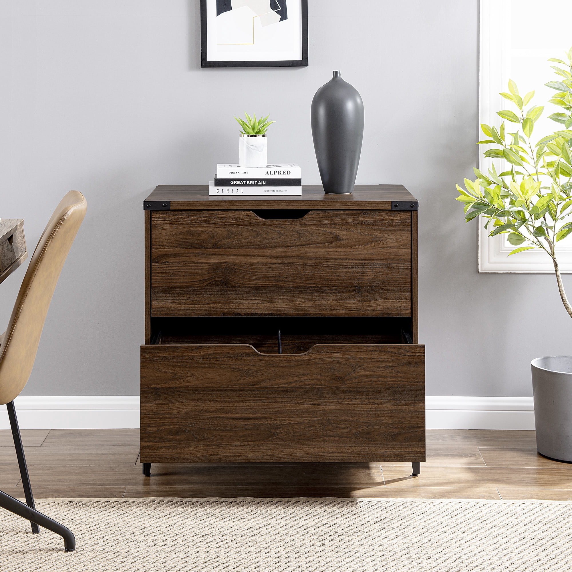 Walker Edison Modern Industrial 2-Drawer File Cabinet, Dark Walnut