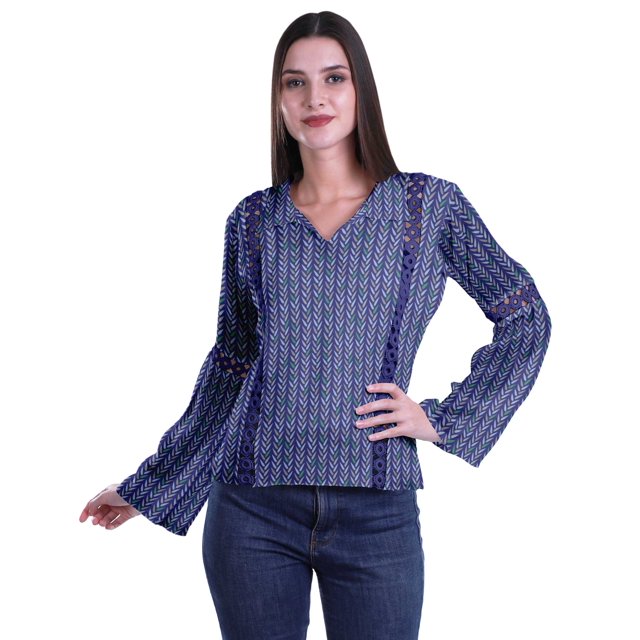 Moomaya Kurta Col Kurta Dentelle Détails Imprimé Manches Longues Tunique