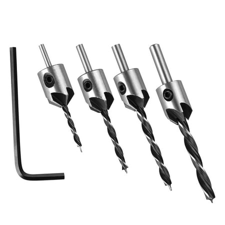 Bit Key Set Countersink Drill Bit, EEEkit 4PCS Drill Bits Set High Speed Steel Drill Bits Woodworking Chamfering Counter Bits Wood Drill Set with One Hex Key Wrench for Wood DIY (3-6mm) ()