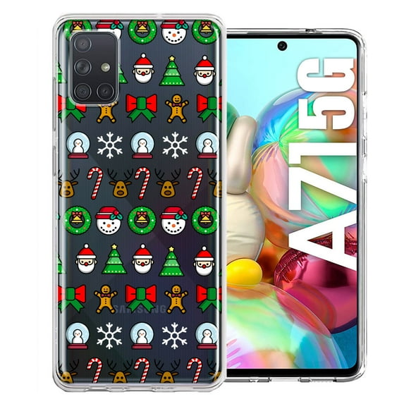 MUNDAZE Samsung Galaxy A71 5G Classic Christmas Polka Dots Santa Snowman Reindeer Candy Cane Design Double Layer Phone Case Cover