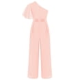 thumbnail image 4 of Raenseen Girls One Shoulder Ruffled Jumpsuits Dressy Wide Leg Pants Rompers Formal One Piece Outfits Pink 14, 4 of 6