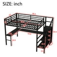 thumbnail image 3 of Kumix Queen Size Loft Bed with L-shaped Desk and USB, Metal Loft Bed with Wardrobe and Adjustable Shelf for Teens Adults, High Loft Bed with LED for Bedroom, Queen Loft Bed Frame, Black, 3 of 7