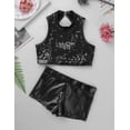 thumbnail image 6 of HULIJA Kids Girls Shiny Sequins Mock Neck Crop Top with Shorts Set Gymnastics Dancewear Black 14, 6 of 7