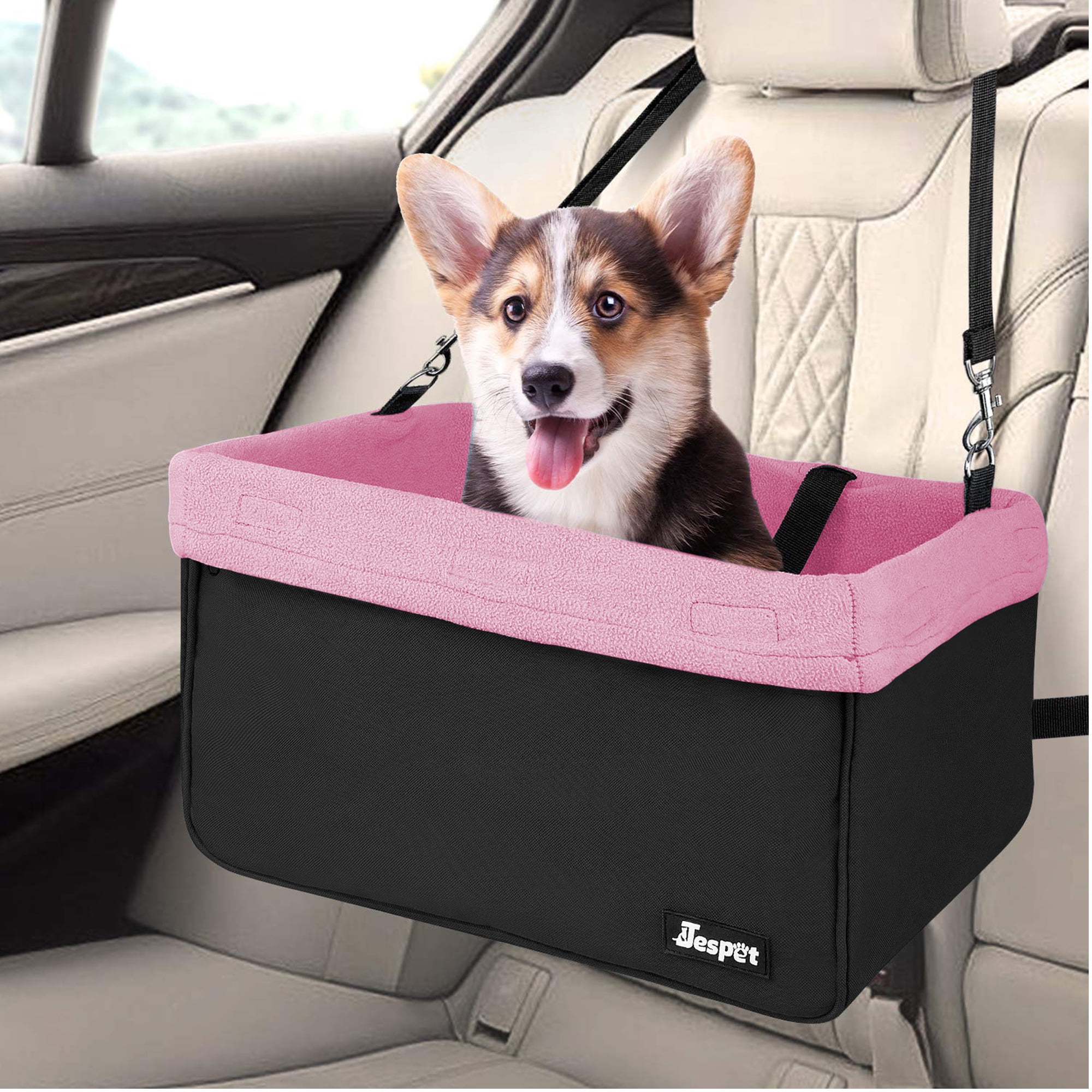 Portable Dog Car Seat Travel Carrier with Seat Belt for 24lbs Pets JESPET Dog Booster Seats for Cars 