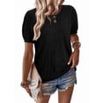 thumbnail image 2 of WIHOLL Short Sleeve Sweater for Women Round Neck Knit Work Tops Beach Fashion Vacation Clothes Summer Outfits 2026 Black Tops, 2 of 8