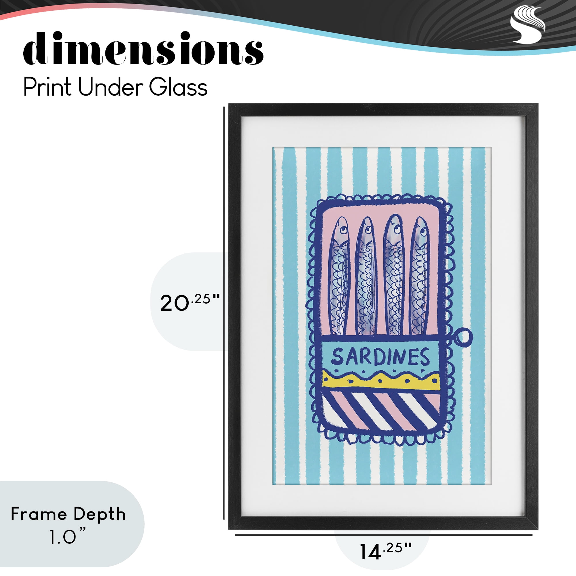 Stupell Industries Pastel & Stripes Sardines Black Framed Print Under Glass, design by Florentina Dolci