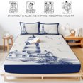 thumbnail image 5 of Twin Sze Fitted Sheet Set - Lighthouse 2 Piece Bedding Sets 16" Deep Pocket Fitted Sheet with 1 Pillowcase, Ocean Seagull Vintage Navy Blue Coastal Boat Brushed Microfiber Hotel Luxury Bed Sheets, 5 of 9