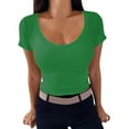 thumbnail image 1 of T-Shirt Côtelé à Col Rond pour Femmes - Coupe Ajustée, Manches Courtes, Polyvalent pour Décontracté/travail, Tissu Polyester Doux, 1 of 5