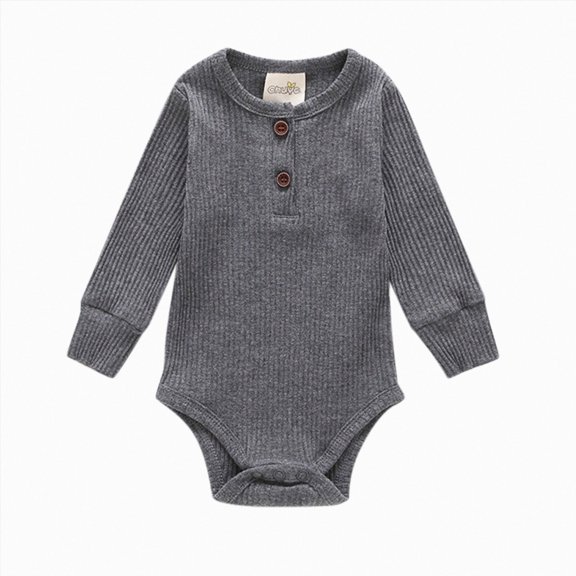 Wonitaaizi Newborn Unisex Baby Solid Bodysuit Long Sleeve Romper Clothes for Infant Boy Girl(12-18 Months,Grey)