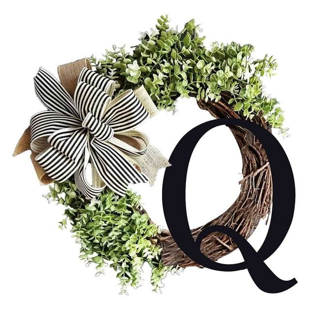 Vaidha 26 Letters Decorative Wreath Door Hanging Home Decor Letters With Bow Knot Pendant Rattan Ring Wall Decoration Window Decoration Pendant