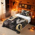 thumbnail image 3 of Erosebridal Gothic Patchwork Twin Sheets, Raven Skull Bedding, Dark Brown Tan, Black Reversible, 3 Pieces, 1 Flat Sheet, 1 Fitted Sheet and 1 Pillowcase, 3 of 6