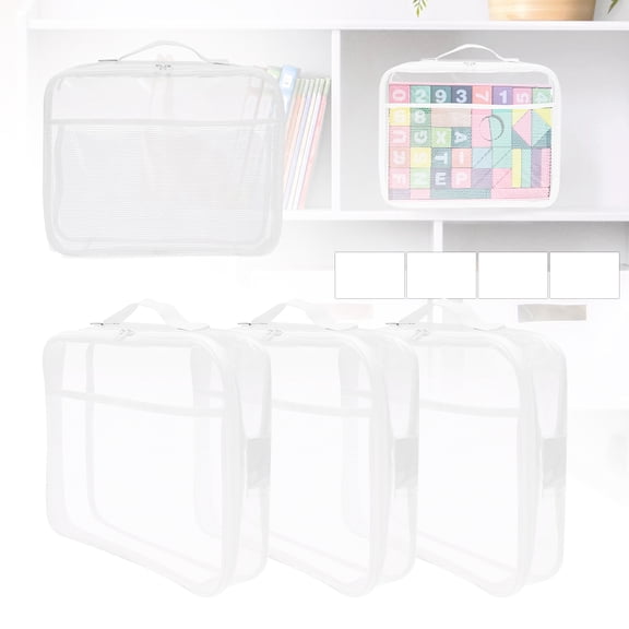 Grusce 4 Pack PVC Zippered Blocks Set, Durable Waterproof Foldable Organizer, Toy Storage Bag, Board game Storage Organizer Case, Portable Playroom Cleanup Solution for Toys, Books, Art Supplies
